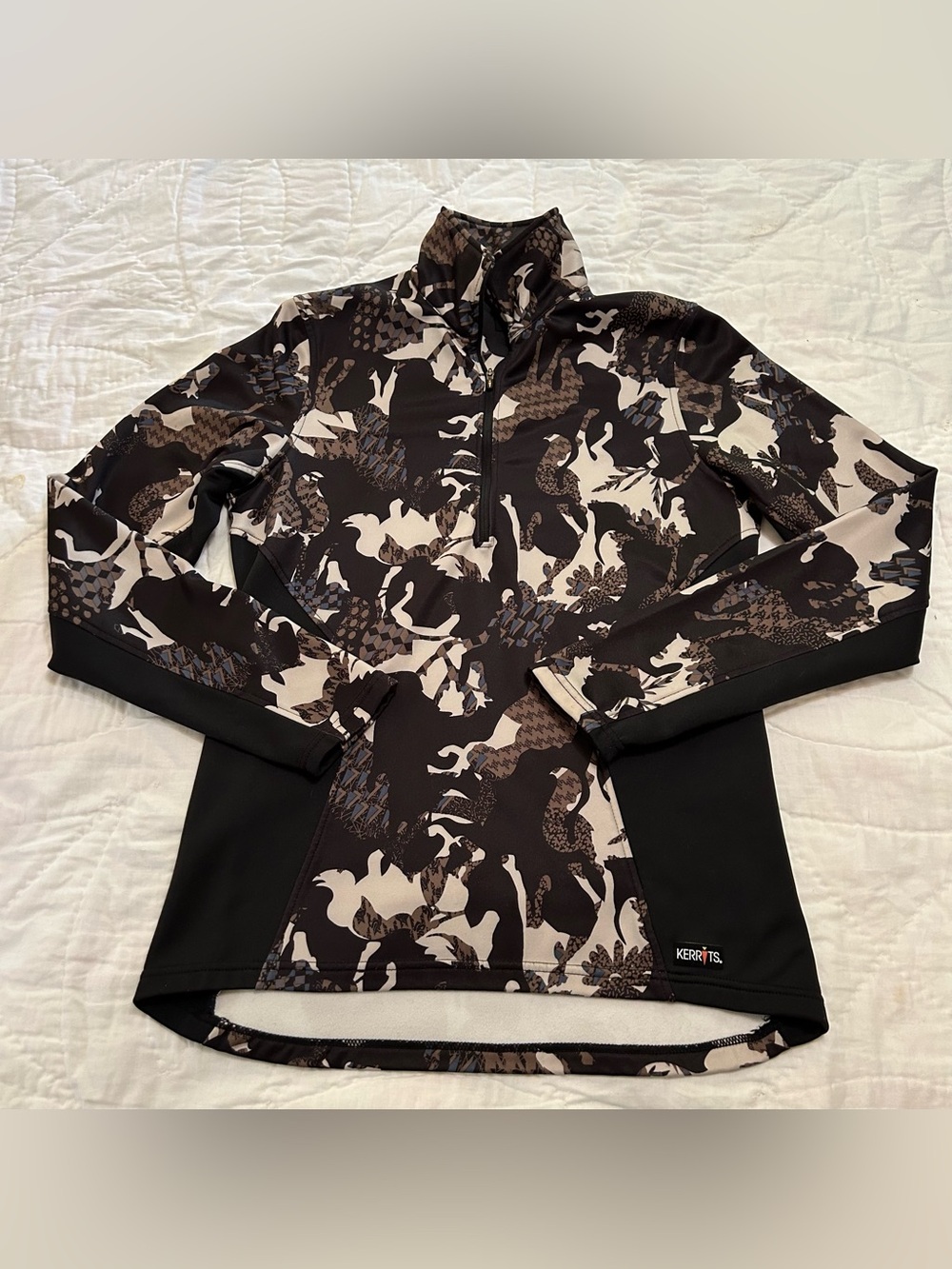 Kerrits 1/4 zip stretch fleece pullover Womens M Black horse print Western